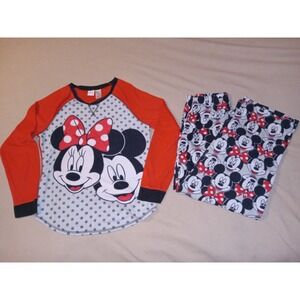 Disney Women's Minnie Mickey Mouse Size M (8-10)  Two Piece Pajama Set